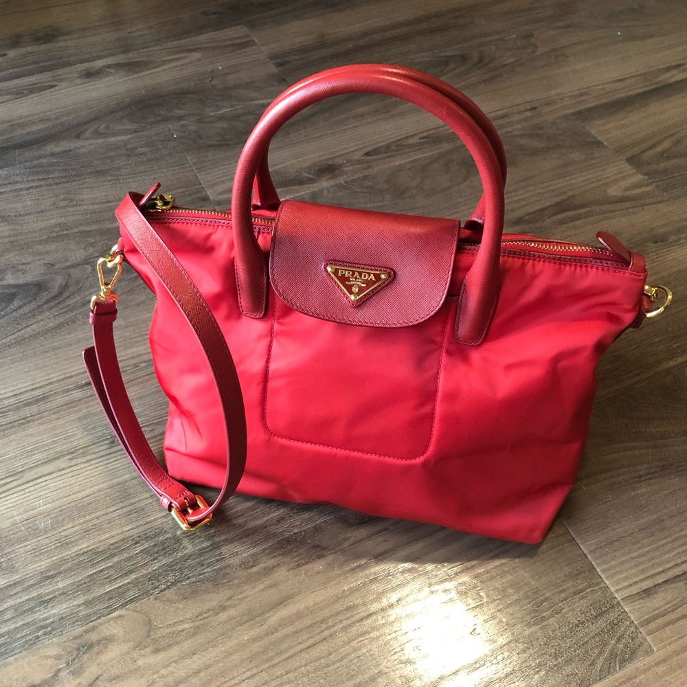 Prada Tessuto Saffiano Red Nylon Tote